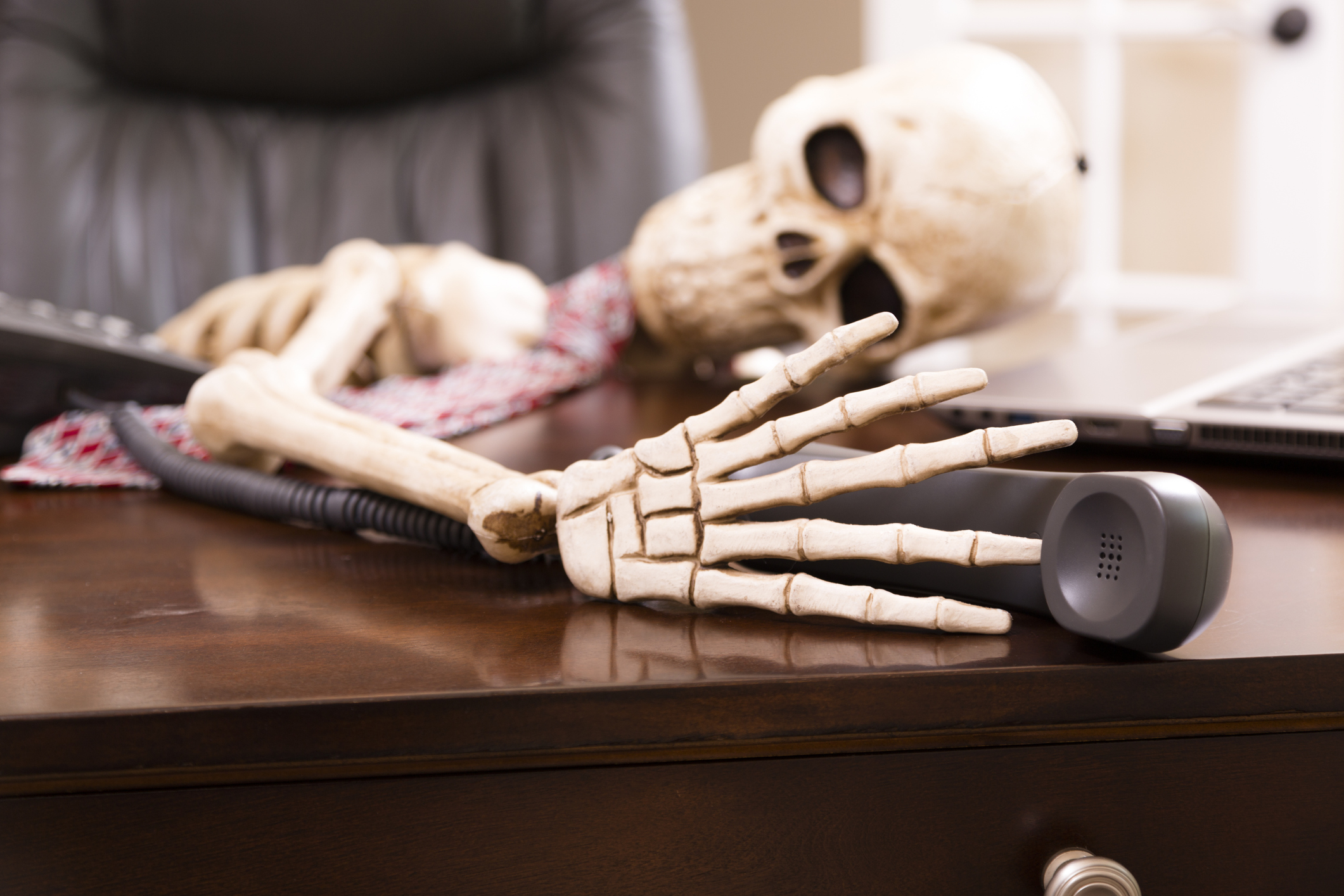 Skeleton at work desk Halloween 2017