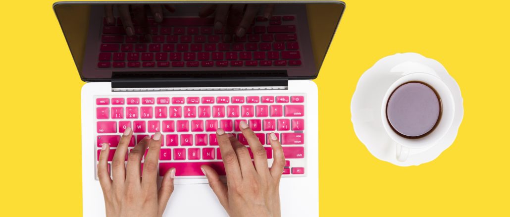 Aerial view of colorful laptop keyboard