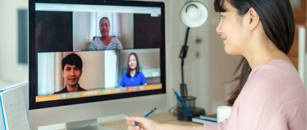 Woman working online Staying connected in remote teams improves productivity and camaraderie.
