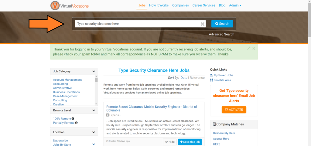 Security clearance jobs for veterans on Virtual Vocations job database.