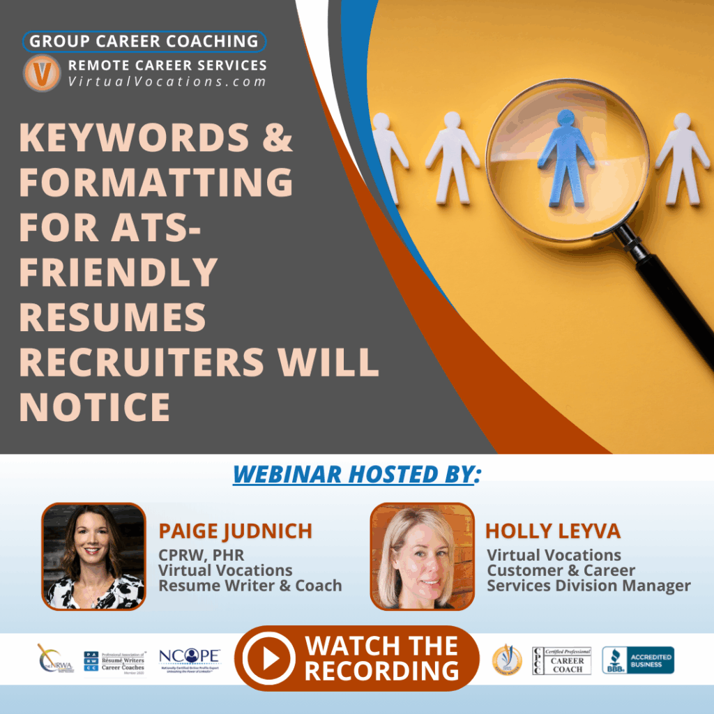 Keywords and Formatting for ATS Friendly Resumes Watch the Recording image