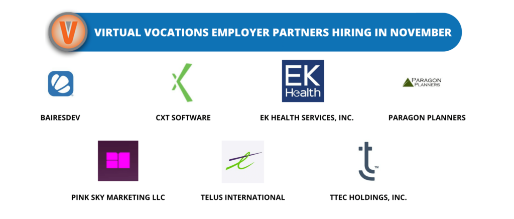 Virtual Vocations Employer Partners Hiring in November 2022