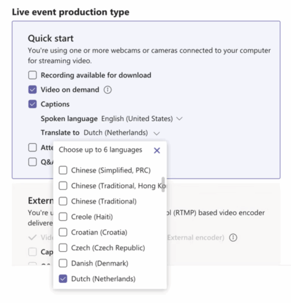 Microsoft Teams Live Captions Settings